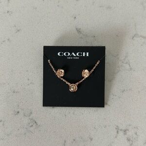 Coach Open Circle Necklace And Tea Rose Stud Earrings Set NWT